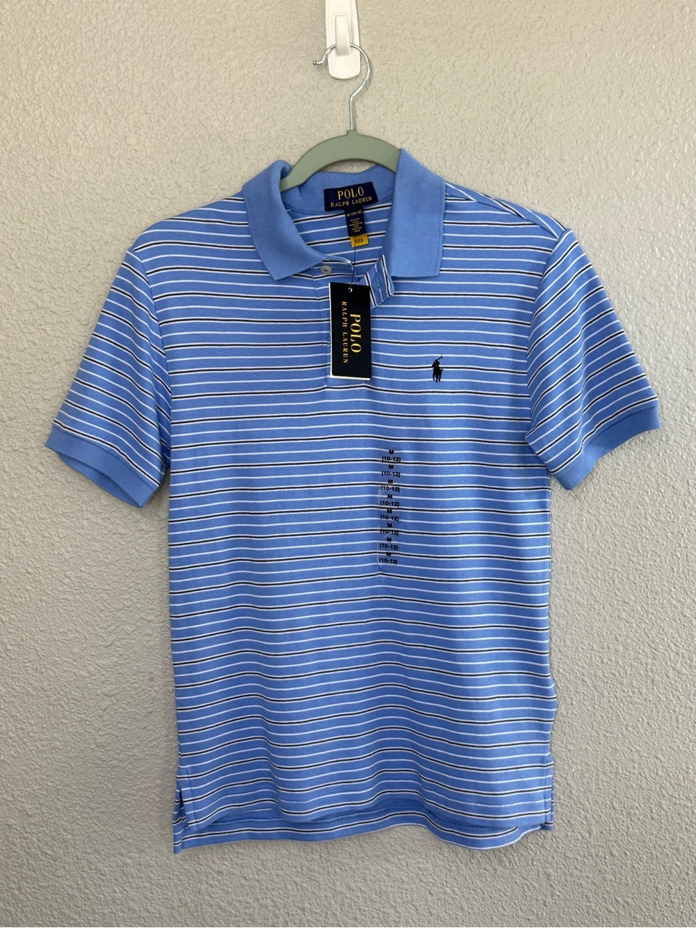 Polo by Ralph Lauren Boys Size M (10-12) Blue White Striped Polo Shirt